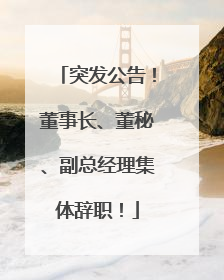 突发公告！董事长、董秘、副总经理集体辞职！
